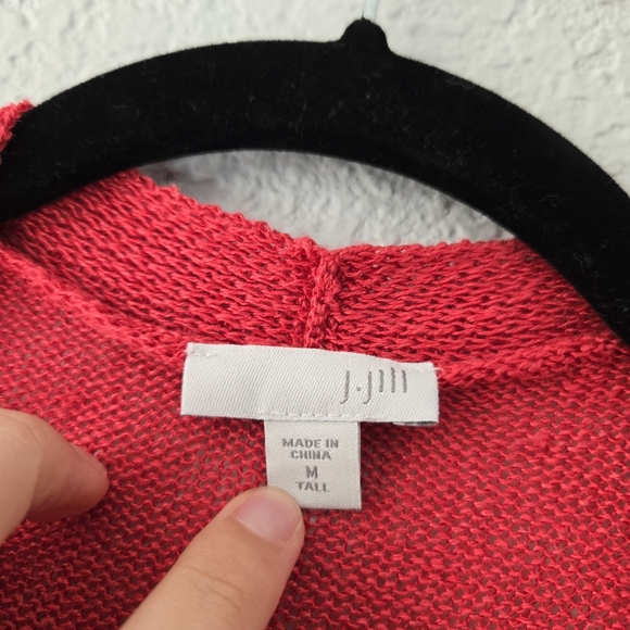 J Jill Orange Open Knit Cardigan Sweater M Tall Long Line Linen Blend - Picture 6 of 6